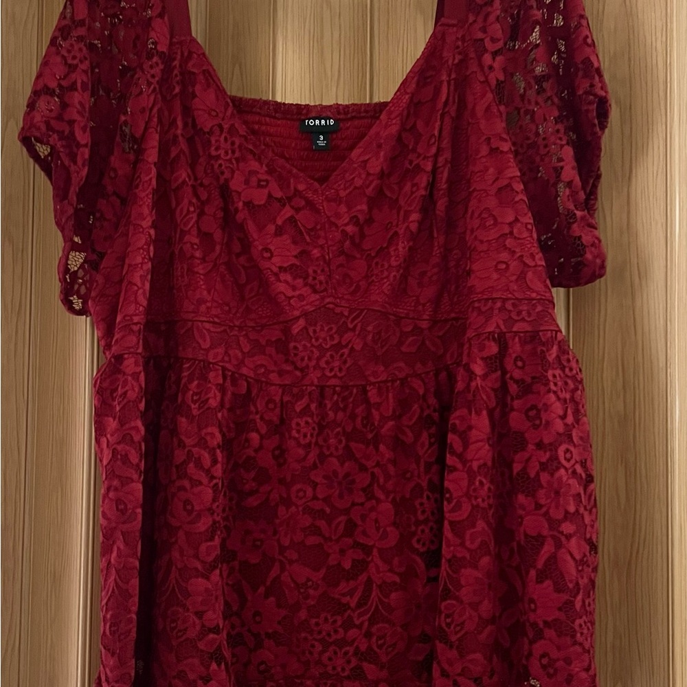 Torrid Deep Red Lace Blouse
